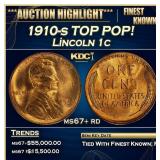 1910-s Lincoln Cent TOP POP! 1c ms67+ rd SEGS