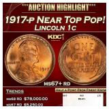 1917-p Lincoln Cent Near Top Pop! 1c ms67+ rd SEGS