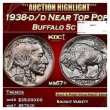 1938-d/d Buffalo Nickel Near Top Pop 5c ms67+ SEGS