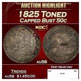 1825 Capped Bust Half Dollar Toned 50c au58 SEGS