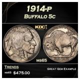 1914-p Buffalo Nickel 5c Grades ms65