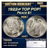 1922-p Peace Dollar TOP POP! $1 ms67 SEGS