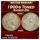 1900-s Barber Quarter Toned 25c ms63 USCG