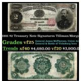 1891 $2 Treasury Note Grades vf+ Signatures Tillma
