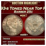 1893-s Barber Quarter Toned Near Top Pop 25c ms66+