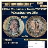 1964-p Washington Quarter Colorfully Toned TOP POP