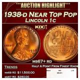 1938-d Lincoln Cent Near Top Pop 1c ms67+ rd SEGS