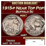 1915-p Buffalo Nickel Near Top Pop! 5c ms67 SEGS