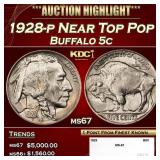 1928-p Buffalo Nickel Near Top Pop 5c ms67 SEGS
