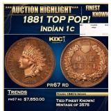 1881 Proof Indian Cent TOP POP! 1c pr67 rd SEGS
