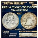 1951-p Franklin Half Dollar Toned TOP POP! 50c ms6