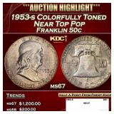 1953-s Franklin Half Dollar Colorfully Toned Near