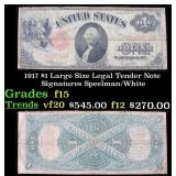 1917 $1 Large Size Legal Tender Note Grades f+ Sig