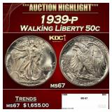 1939-p Walking Liberty Half Dollar 50c ms67 SEGS