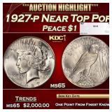 1927-p Peace Dollar Near Top Pop $1 ms65 SEGS