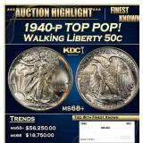 1940-p Walking Liberty Half Dollar TOP POP! 50c ms