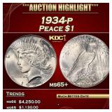 1934-p Peace Dollar $1 ms65+ SEGS
