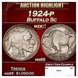 1924-p Buffalo Nickel 5c ms65 SEGS