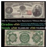 1891 $2 Treasury Note Grades vf+ Signatures Tillma