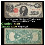 1917 $1 Large Size Legal Tender Note Grades xf Sig