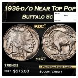1938-d/d Buffalo Nickel Near Top Pop 5c ms67 SEGS