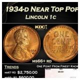 1934-d Lincoln Cent Near Top Pop 1c ms66+ rd SEGS