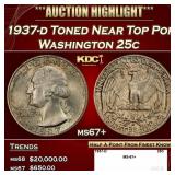 1937-d Washington Quarter Toned Near Top Pop 25c m