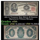 1891 $1 Treasury Note Edwin M Stanton Grades vf+ S