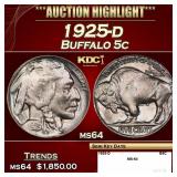 1925-d Buffalo Nickel 5c ms64 SEGS