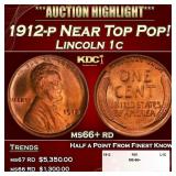 1912-p Lincoln Cent Near Top Pop! 1c ms66+ rd SEGS