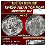 1943-p Mercury Dime Near Top Pop! 10c ms67+ fsb SE