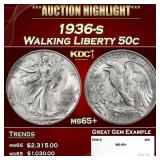 1936-s Walking Liberty Half Dollar 50c ms65+ SEGS