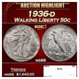 1936-d Walking Liberty Half Dollar 50c ms66 SEGS