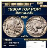 1930-p Buffalo Nickel TOP POP! 5c ms67+ SEGS