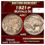 1921-p Buffalo Nickel 5c ms65 SEGS