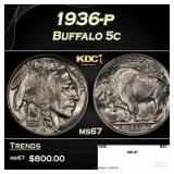 1936-p Buffalo Nickel 5c ms67 SEGS