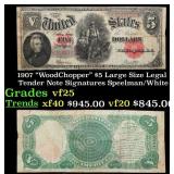 1907 $5 Large Size Legal Tender Note "WoodChopper"