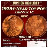 1923-p Lincoln Cent Near Top Pop! 1c ms67+ rd SEGS