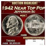 1942 Proof Jefferson Nickel Near Top Pop 5c pr68 S