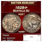 1928-p Buffalo Nickel 5c ms66+ SEGS