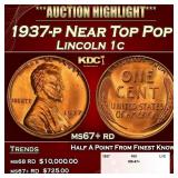 1937-p Lincoln Cent Near Top Pop 1c ms67+ rd SEGS
