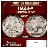 1924-p Buffalo Nickel 5c ms66 SEGS