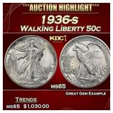 1936-s Walking Liberty Half Dollar 50c Grades ms65