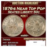 1876-s Seated Half Dollar Near Top Pop 50c ms66+ S