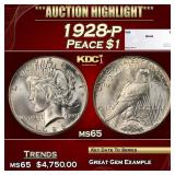 1928-p Peace Dollar $1 ms65 SEGS