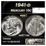 1941-d Mercury Dime 10c ms67 fsb SEGS