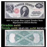 1917 $1 Large Size Legal Tender Note Grades Select