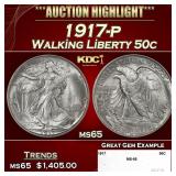 1917-p Walking Liberty Half Dollar 50c ms65 SEGS