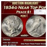 1934-d Peace Dollar Near Top Pop $1 ms66+ SEGS