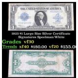 1923 $1 large size Silver Certificate Grades vf++